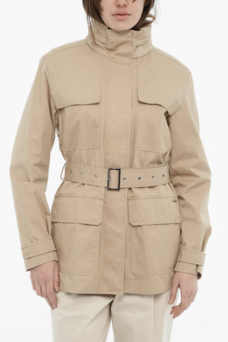 Utility-Jacke Aus Leichtem Baumwollstoff Mit Abnehmbarer Kapuze Und Gürtel