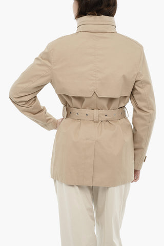 Utility-Jacke Aus Leichtem Baumwollstoff Mit Abnehmbarer Kapuze Und Gürtel