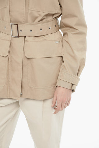 Utility-Jacke Aus Leichtem Baumwollstoff Mit Abnehmbarer Kapuze Und Gürtel