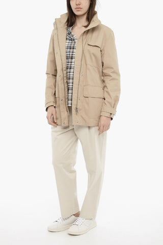 Utility-Jacke Aus Leichtem Baumwollstoff Mit Abnehmbarer Kapuze Und Gürtel