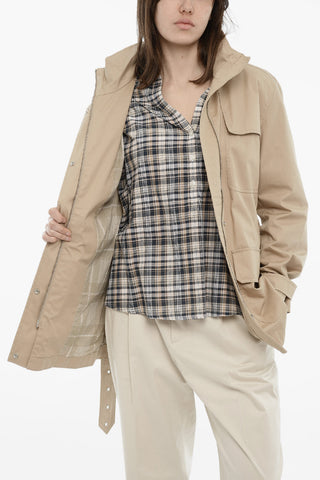 Utility-Jacke Aus Leichtem Baumwollstoff Mit Abnehmbarer Kapuze Und Gürtel