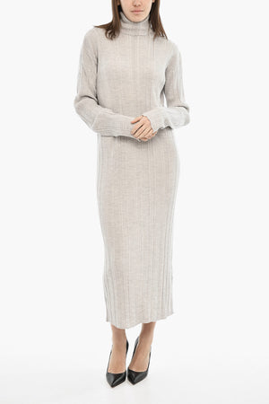 Ribbed Maxi Dress M-ARKANSAS with High Neck