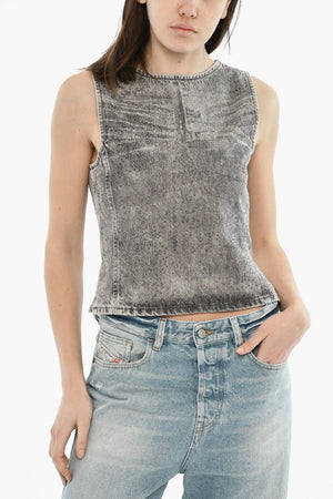 Top DE-PINAR-S in Denim con Strass E Zip Posteriore