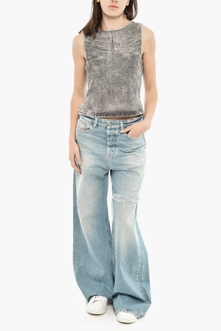 Top DE-PINAR-S in Denim con Strass E Zip Posteriore