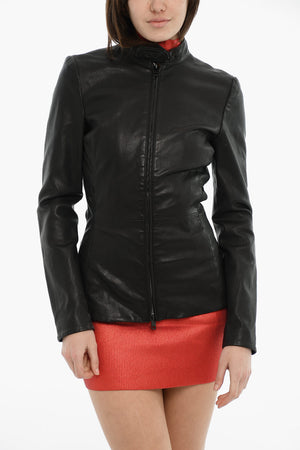 Leather Jacket L-SORY-N1 With Zips On Sleeves