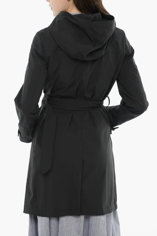 Trench in Nylon Stretch con Cappuccio e Cintura