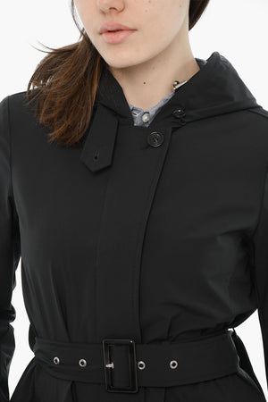 Trench in Nylon Stretch con Cappuccio e Cintura