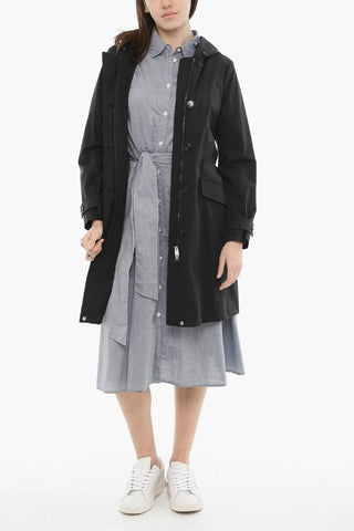 Trench in Nylon Stretch con Cappuccio e Cintura