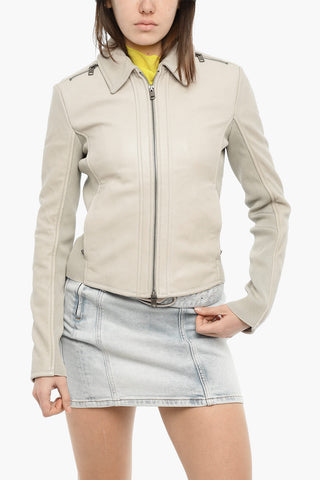 Leather And Fabric Jacket L-SASK In Solid Color