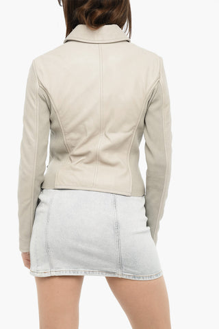Leather And Fabric Jacket L-SASK In Solid Color