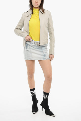 Leather And Fabric Jacket L-SASK In Solid Color