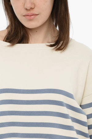 Maglia Girocollo in Cotone Leggero con Dettagli a Righe