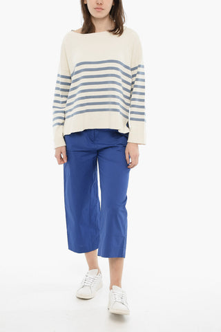 Maglia Girocollo in Cotone Leggero con Dettagli a Righe