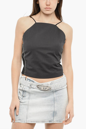 Top Crop T-BETY in Doppio Tessuto con Scollatura a Trapezio