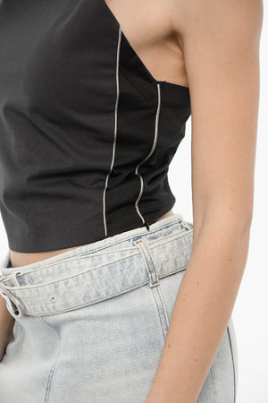 Top Crop T-BETY in Doppio Tessuto con Scollatura a Trapezio