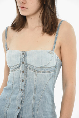 Langes Kleid DE-DRESSY aus Denim mit halbem Reißverschluss und Druckknöpfen