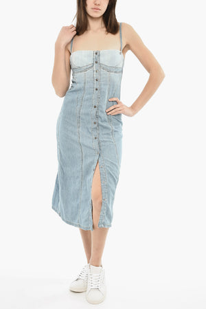 Vestito Lungo DE-DRESSY in Denim con Mezza Zip E Bottoni Automatici