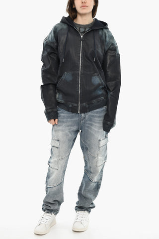 Felpa D-GIR-S in Denim Effetto Tie Dye con Cappuccio