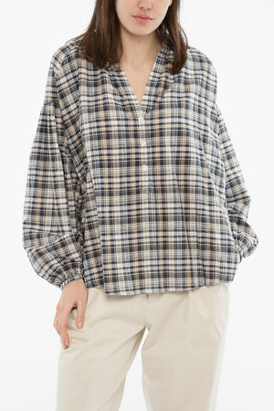 Checked Blouse With V-Neck