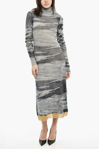 Strickmaxikleid M-ARLENA mit Spitzenbesatz