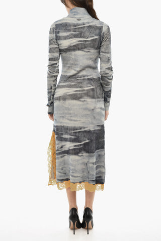 Strickmaxikleid M-ARLENA mit Spitzenbesatz