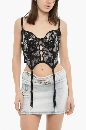 FENTY X RIHANNA Top Corsetto C-FISHNET Traforato Effetto Metallizzato