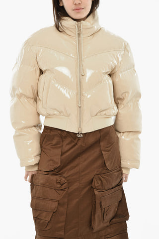 Piumino Bomber W-CREMA in Tinta Unita con Rivestimento in Vinile Super Lucido