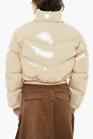 Piumino Bomber W-CREMA in Tinta Unita con Rivestimento in Vinile Super Lucido