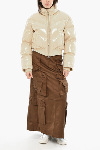 Piumino Bomber W-CREMA in Tinta Unita con Rivestimento in Vinile Super Lucido