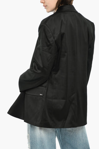One-Button Satin Blazer G-KESSa With Flap Pockets