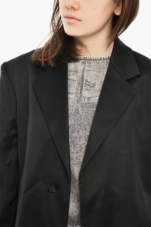One-Button Satin Blazer G-KESSa With Flap Pockets