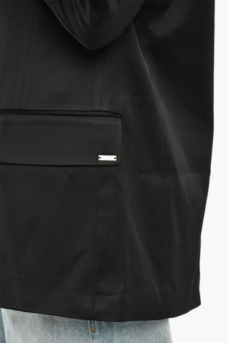 One-Button Satin Blazer G-KESSa With Flap Pockets