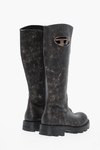 Acid-Wash Effect Leather Boots D-HAMMER with Chunky Sole 5cm