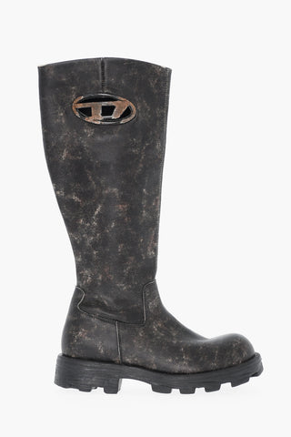Acid-Wash Effect Leather Boots D-HAMMER with Chunky Sole 5cm