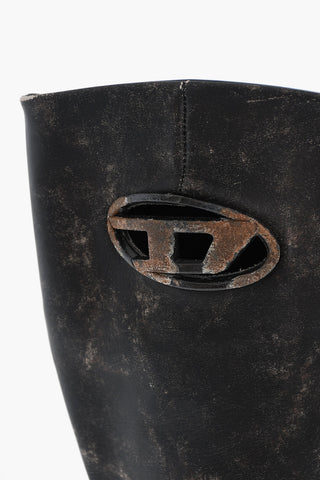 Acid-Wash Effect Leather Boots D-HAMMER with Chunky Sole 5cm