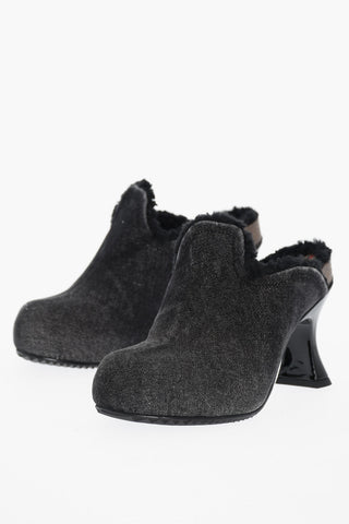 Denim Clogs D-WOODSTOCK with Faux-Fur Lining and 8cm Heel
