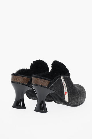 Denim Clogs D-WOODSTOCK with Faux-Fur Lining and 8cm Heel