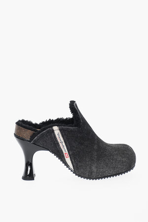Denim Clogs D-WOODSTOCK with Faux-Fur Lining and 8cm Heel