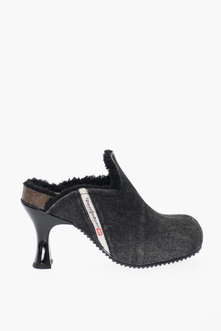 Denim Clogs D-WOODSTOCK with Faux-Fur Lining and 8cm Heel