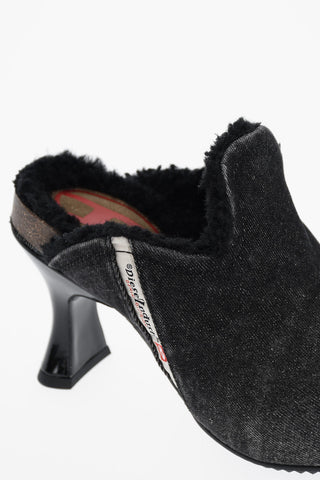 Denim Clogs D-WOODSTOCK with Faux-Fur Lining and 8cm Heel