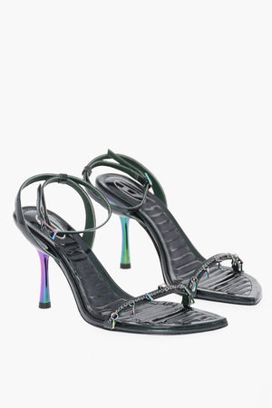 Leather Ankle-Strap Sandals D-VINA with Iridescent Heel and Charms, 9.5cm Heel