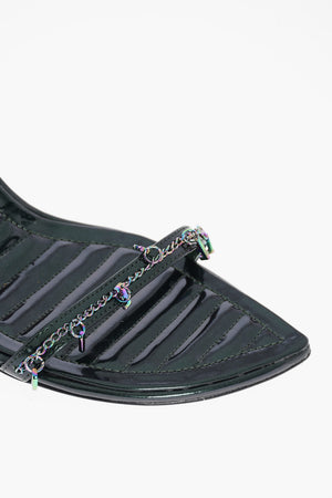 Leder-Ankle-Strap-Sandalen D-VINA mit irisierendem Absatz und Charms, 9,5cm Absatz