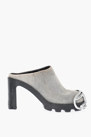 Denim Clogs D-HAMMER with Oval-D Metal Logo and 10cm Heel