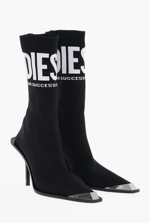 Textile Sock Ankle Boots D-TONA with Contrasting Logo and 10cm Metal Toe
