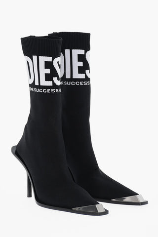 Sock-Stiefeletten D-TONA aus Textil mit kontrastierendem Logo und 10cm Metallspitze