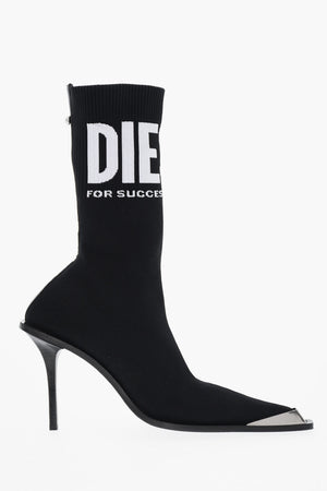 Textile Sock Ankle Boots D-TONA with Contrasting Logo and 10cm Metal Toe