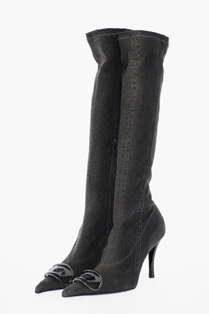 Denim-Stiefel D-VENUS mit spitzer Spitze und 10 cm Absatz
