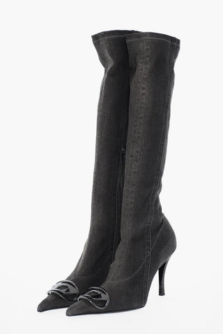 Denim-Stiefel D-VENUS mit spitzer Spitze und 10 cm Absatz