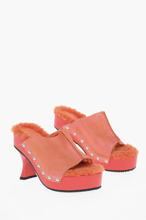 Metallic-Effect Mules D-WOODSTOCK with Studs and Faux Fur Lining 8cm