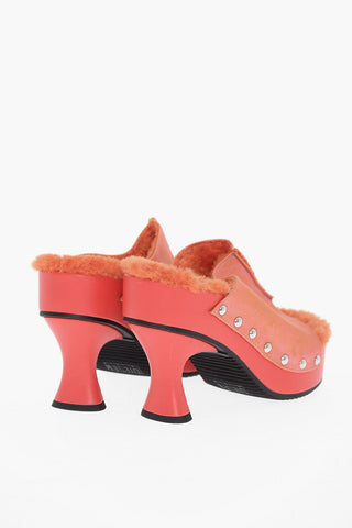 Metallic-Effect Mules D-WOODSTOCK with Studs and Faux Fur Lining 8cm